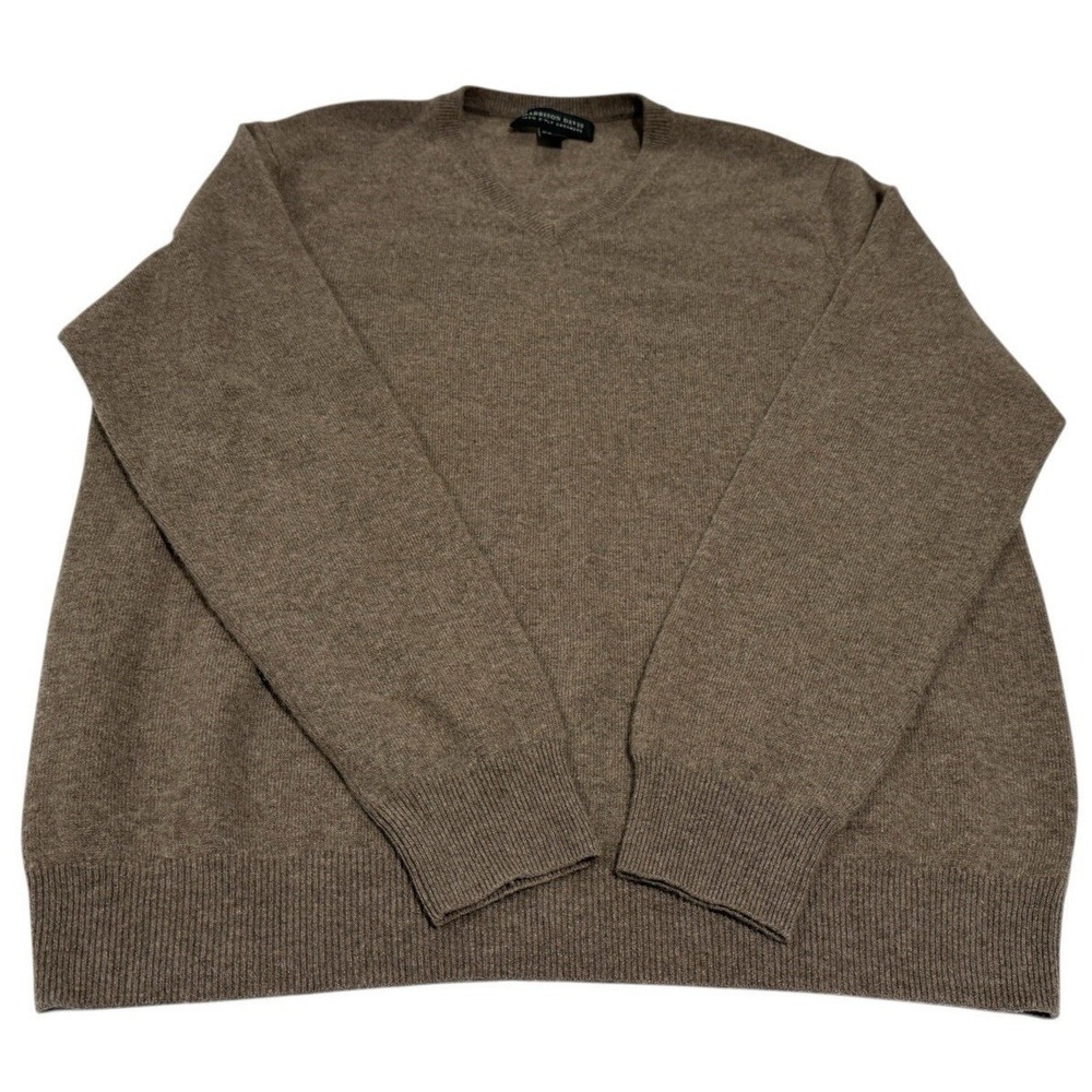 Harrison David Men's 2-Ply 100% Cashmere V-Neck Sweater XL Tan Stretch